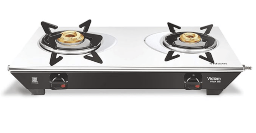 Vidiem Gas Stove SS2 196 A Viva (Silver & Black) | 2 Burner Stainless Steel | ISI Certified | Manual Ignition | 5 Years Warranty